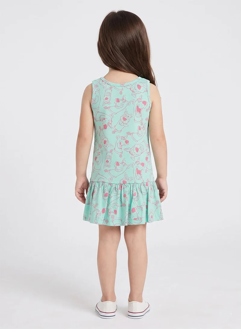 بيبي كلو Girls Mint Cartoon Print Sleeveless Dress