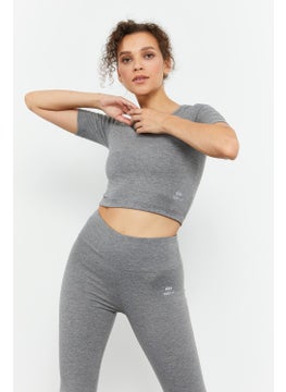 Tommy Life Gray Melange Women's High Waist Capri-Crop T-Shirt Slim Fit Leggings Set - 95285  - Image 3