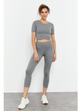 Tommy Life Gray Melange Women's High Waist Capri-Crop T-Shirt Slim Fit Leggings Set - 95285  - Image 4