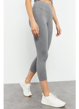 Tommy Life Gray Melange Women's High Waist Capri-Crop T-Shirt Slim Fit Leggings Set - 95285  - Image 2