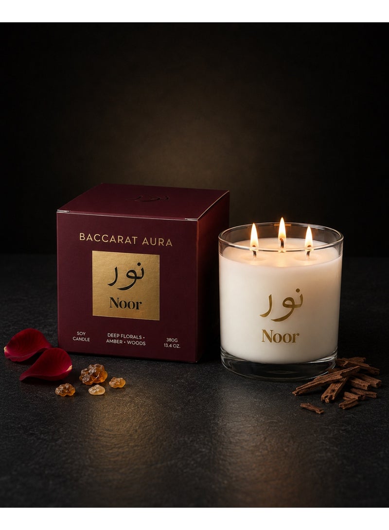 Noor Fragrances Baccarat Aura Luxury Scented Candle 380g – Premium Amber & Floral Home Fragrance Candle