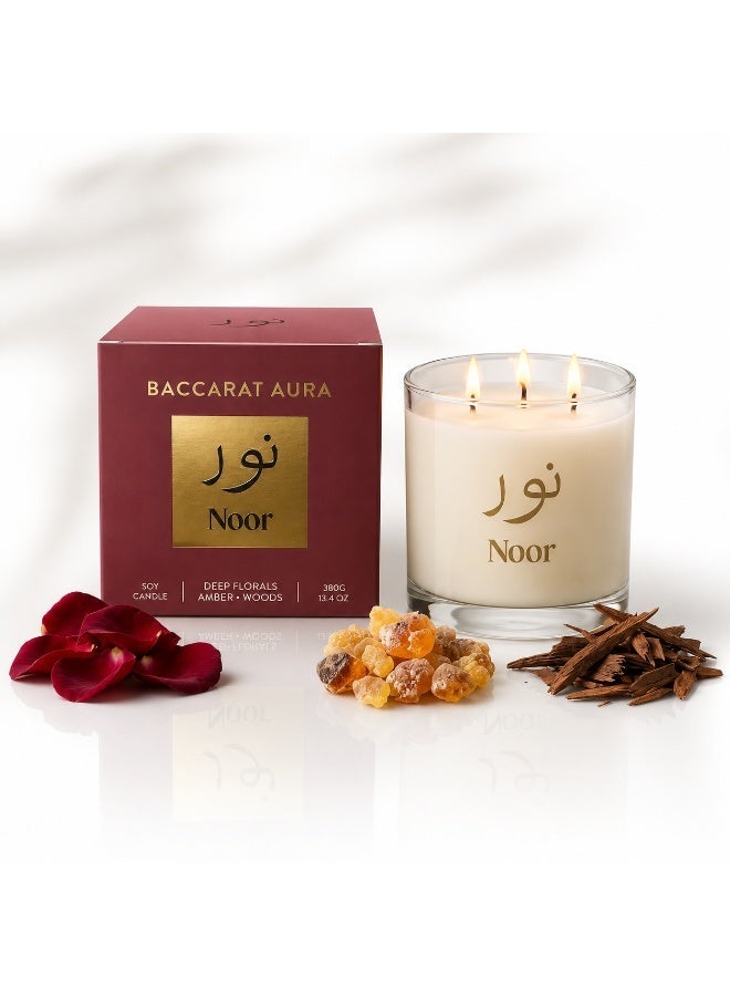 Noor Fragrances Baccarat Aura Luxury Scented Candle 380g – Premium Amber & Floral Home Fragrance Candle - Image 3