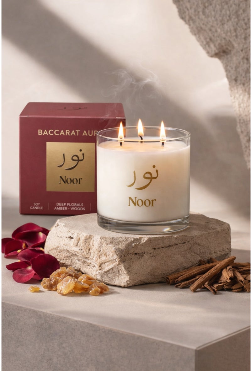 Noor Fragrances Baccarat Aura Luxury Scented Candle 380g – Premium Amber & Floral Home Fragrance Candle - Image 4