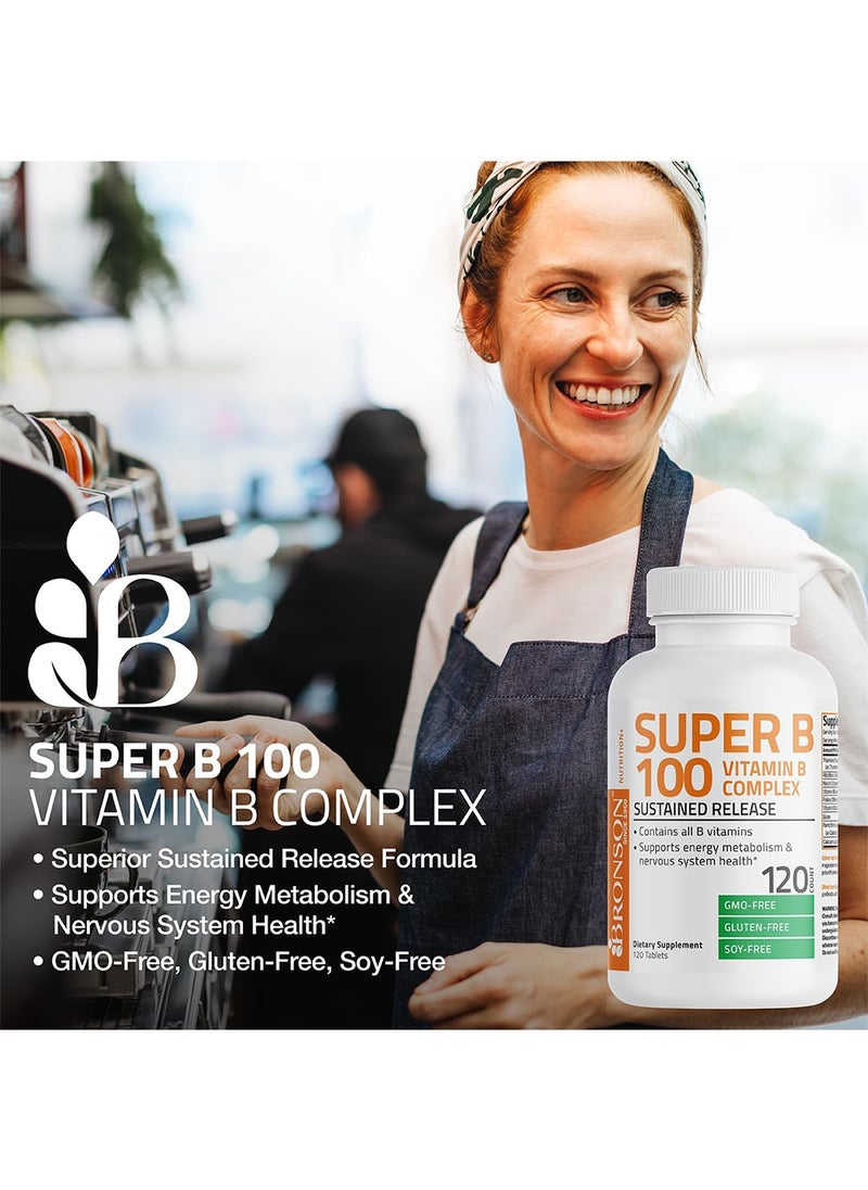 Bronson - Vitamin B 100 Complex High Potency Sustained Release Vitamin B1 B2 B3 B6 B9 Folic Acid B12 250 Tablets - Image 1