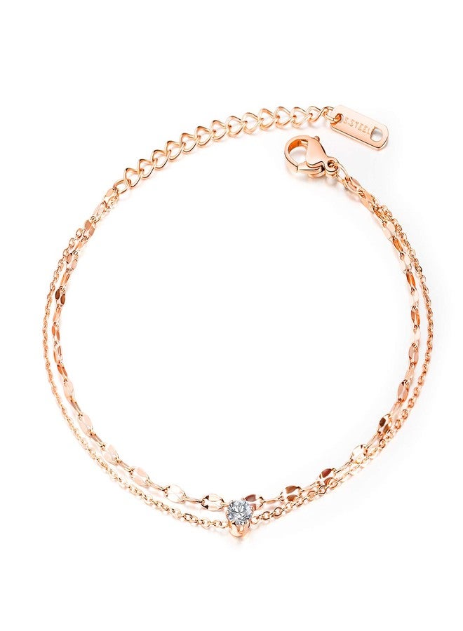 Yoursfs Adjustable Double-Layered Bracelet for Women 18K Rose Gold Plated Simple Chain Link Bracelet CZ Rose Gold Jewelry Gifts - Image 1