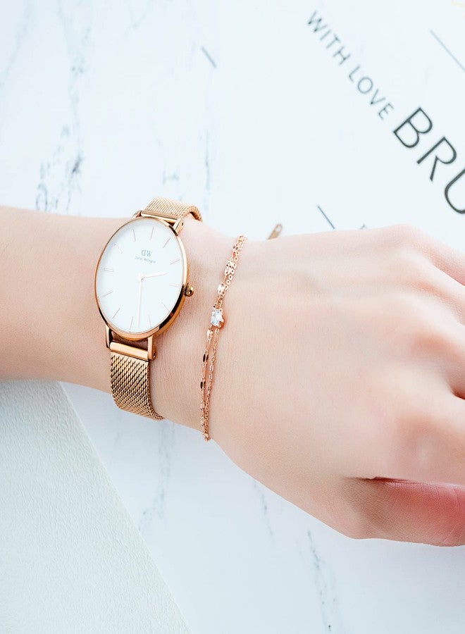 Yoursfs Adjustable Double-Layered Bracelet for Women 18K Rose Gold Plated Simple Chain Link Bracelet CZ Rose Gold Jewelry Gifts - Image 3