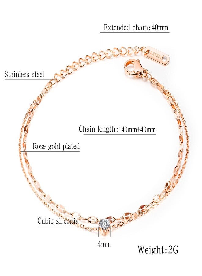 Yoursfs Adjustable Double-Layered Bracelet for Women 18K Rose Gold Plated Simple Chain Link Bracelet CZ Rose Gold Jewelry Gifts - Image 2