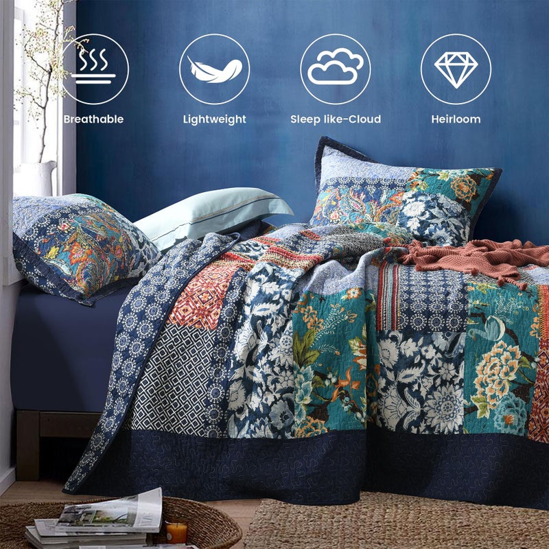 Secgo California King Quilt Size - 100% Cotton Oversized California Comforter Set Bedding Sets (120 * 110 Inch) with 2 Pillow Shams, Patchwork Reversible Lightweight Bedspread - Image 3