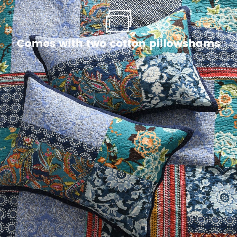 Secgo California King Quilt Size - 100% Cotton Oversized California Comforter Set Bedding Sets (120 * 110 Inch) with 2 Pillow Shams, Patchwork Reversible Lightweight Bedspread - Image 5