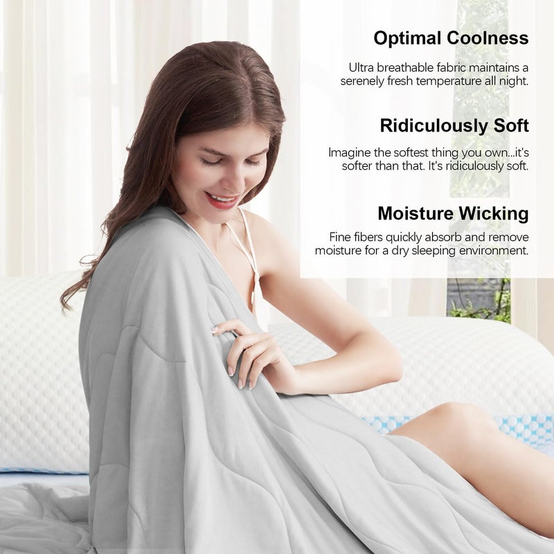 EASELAND Cooling Comforter Queen, Cold Touch Fabric Absorbs Body Heat, Double-Sided Cool Design Soft Fluffy Cooling Blanket for Night Sweats Hot Sleeper(Grey, Queen(90"x90")) - Image 5