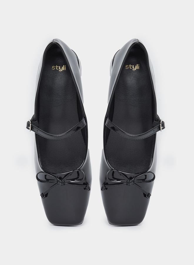 ستايلي حذاء ماري جين ستيلو جلد لامع أسود - Image 5