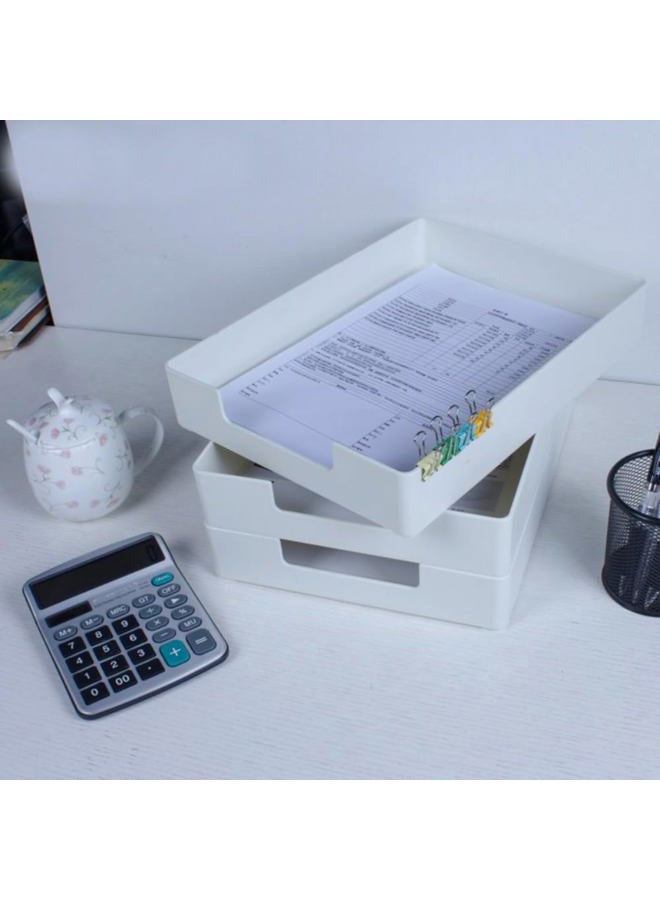 RHONZHAO Desk Letter Tray, A4 Size Plastic Stackable File Document Organizer, Office Desktop File Paper Holder, Book Storage Rack,Anti-Skid Stacking Support for Office Supplies (White,2-Pcs) - Image 2