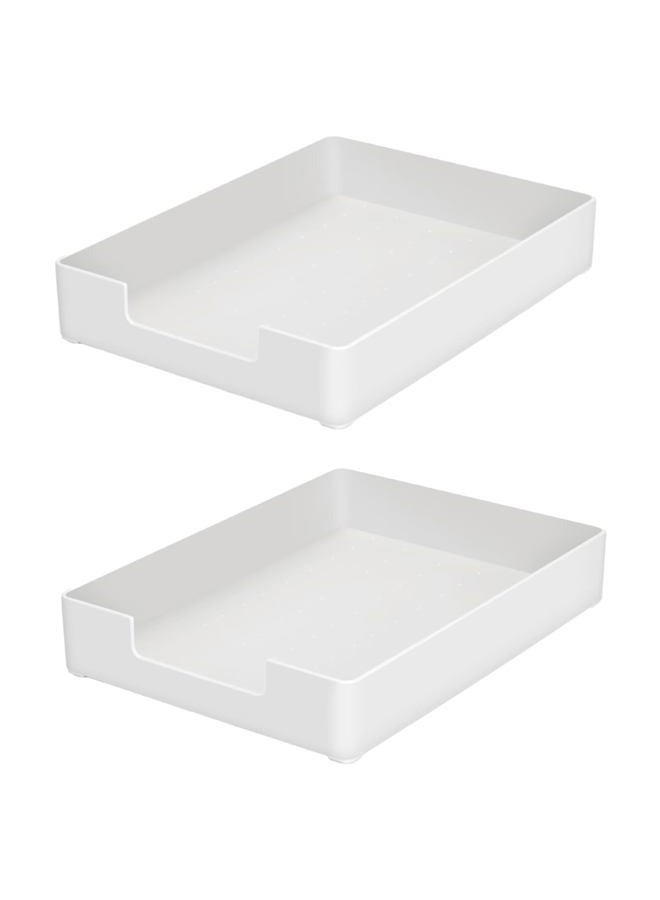 RHONZHAO Desk Letter Tray, A4 Size Plastic Stackable File Document Organizer, Office Desktop File Paper Holder, Book Storage Rack,Anti-Skid Stacking Support for Office Supplies (White,2-Pcs) - Image 1