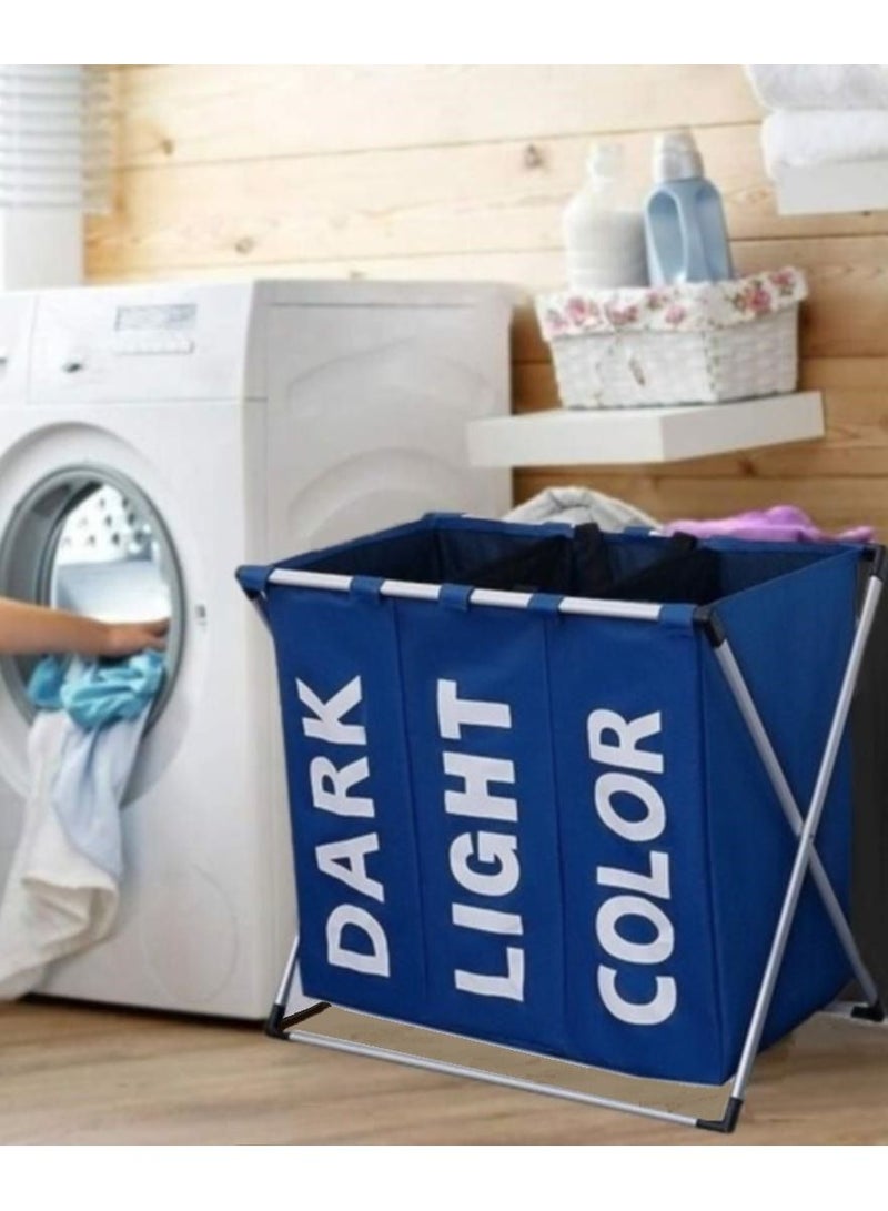 MARGOUN Laundry Basket Triple Compartment Laundry Hamper Foldable Dirty Clothes Organizer Bag - Image 1