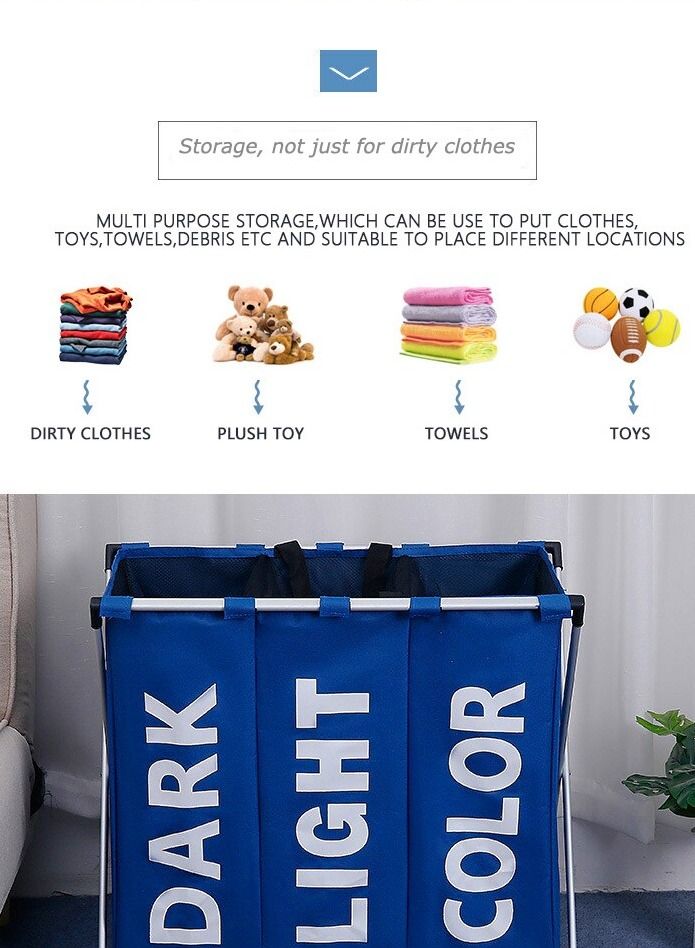 MARGOUN Laundry Basket Triple Compartment Laundry Hamper Foldable Dirty Clothes Organizer Bag - Image 5