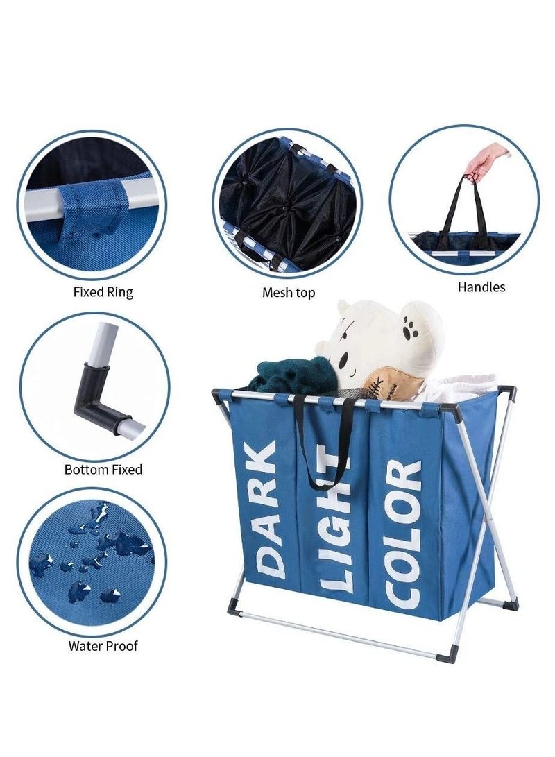 MARGOUN Laundry Basket Triple Compartment Laundry Hamper Foldable Dirty Clothes Organizer Bag - Image 3
