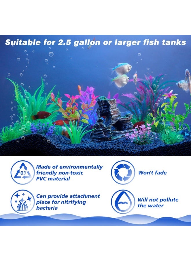 BAZARU Aquarium Decorations Set - Artificial Plants & Resin Cave Rock for Freshwater/Saltwater Tanks, Non-Toxic Fish Tank Accessories with Stable Base & Natural Hideouts (12 Pcs Set) - Image 3