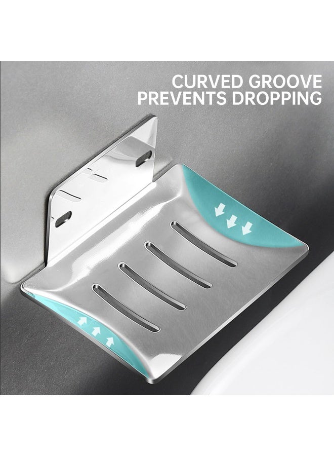 موثوقية التنبؤ حامل أطباق الصابون، رف أطباق الصابون مثبت على الحائط، تصريف ذاتي بدون حفر، تخزين قابل للطي، مصنوع من الفولاذ المقاوم للصدأ السميك المقاوم للصدأ، صينية إسفنجية للحمام والمطبخ (فضي) - Image 4