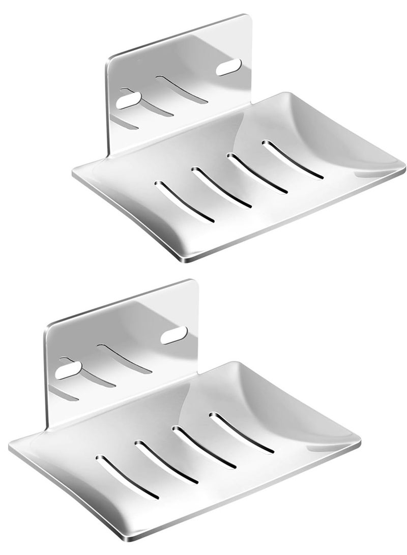 موثوقية التنبؤ حامل أطباق الصابون، رف أطباق الصابون مثبت على الحائط، تصريف ذاتي بدون حفر، تخزين قابل للطي، مصنوع من الفولاذ المقاوم للصدأ السميك المقاوم للصدأ، صينية إسفنجية للحمام والمطبخ (فضي) - Image 1