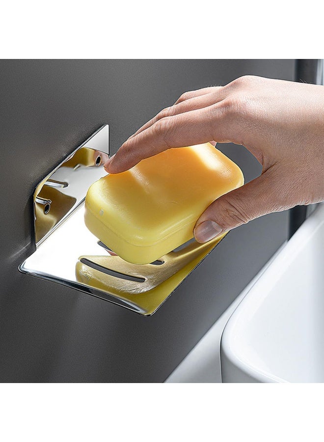 موثوقية التنبؤ حامل أطباق الصابون، رف أطباق الصابون مثبت على الحائط، تصريف ذاتي بدون حفر، تخزين قابل للطي، مصنوع من الفولاذ المقاوم للصدأ السميك المقاوم للصدأ، صينية إسفنجية للحمام والمطبخ (فضي) - Image 2