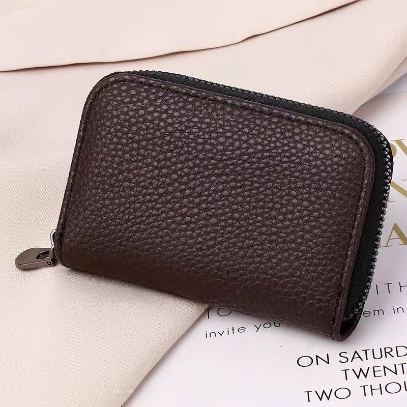 Trendy Accordion Card Holder Multi-Slot Compact Wallet Deep coffee-lychee pattern 