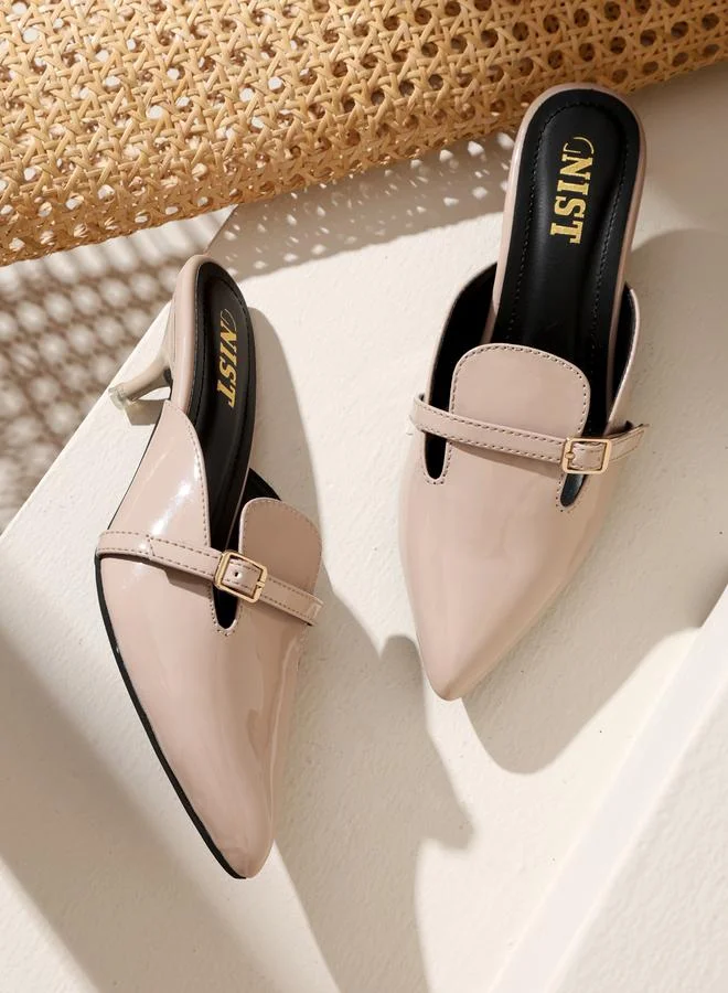 جنيست GNIST Buckle Detail Pointed Toe Kitten Heel Mules