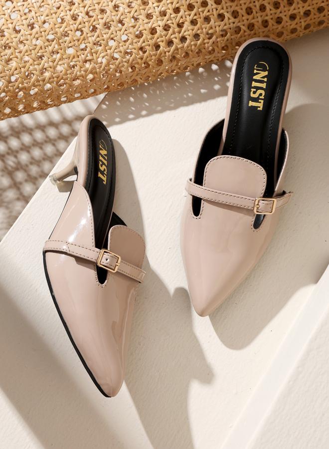 GNIST Buckle Detail Pointed Toe Kitten Heel Mules - Image 5