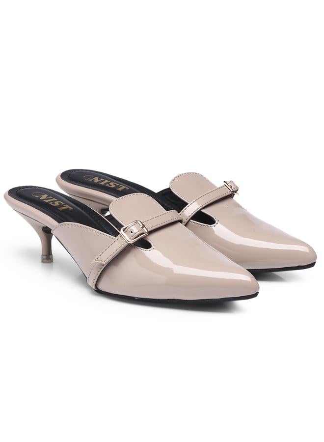 GNIST Buckle Detail Pointed Toe Kitten Heel Mules - Image 4