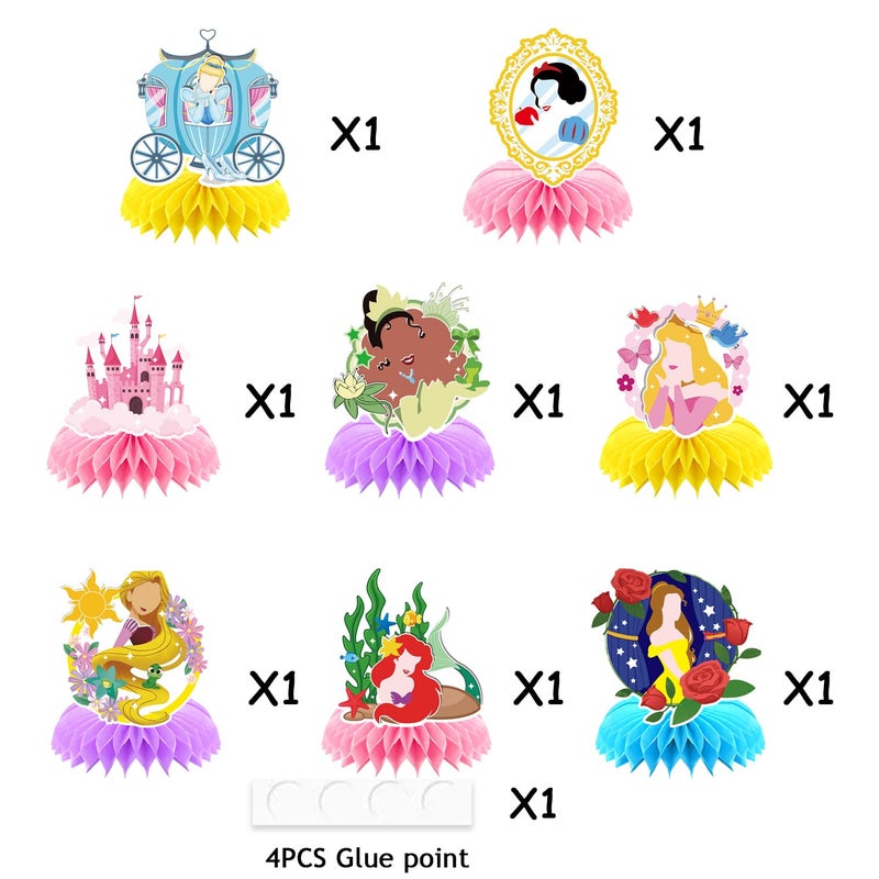 Ou Rui 8Pcs Girl Princess Birthday Party Supplies, Princess Girl Honeycomb Centerpieces Seven Girls Theme 3D Table Decorations - Image 5