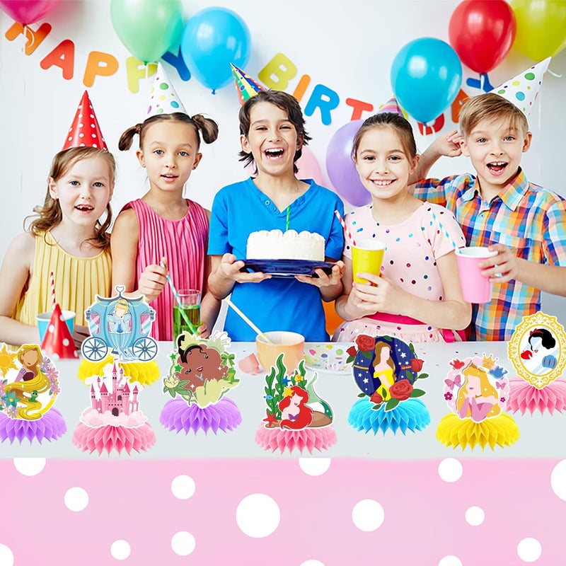 Ou Rui 8Pcs Girl Princess Birthday Party Supplies, Princess Girl Honeycomb Centerpieces Seven Girls Theme 3D Table Decorations - Image 2