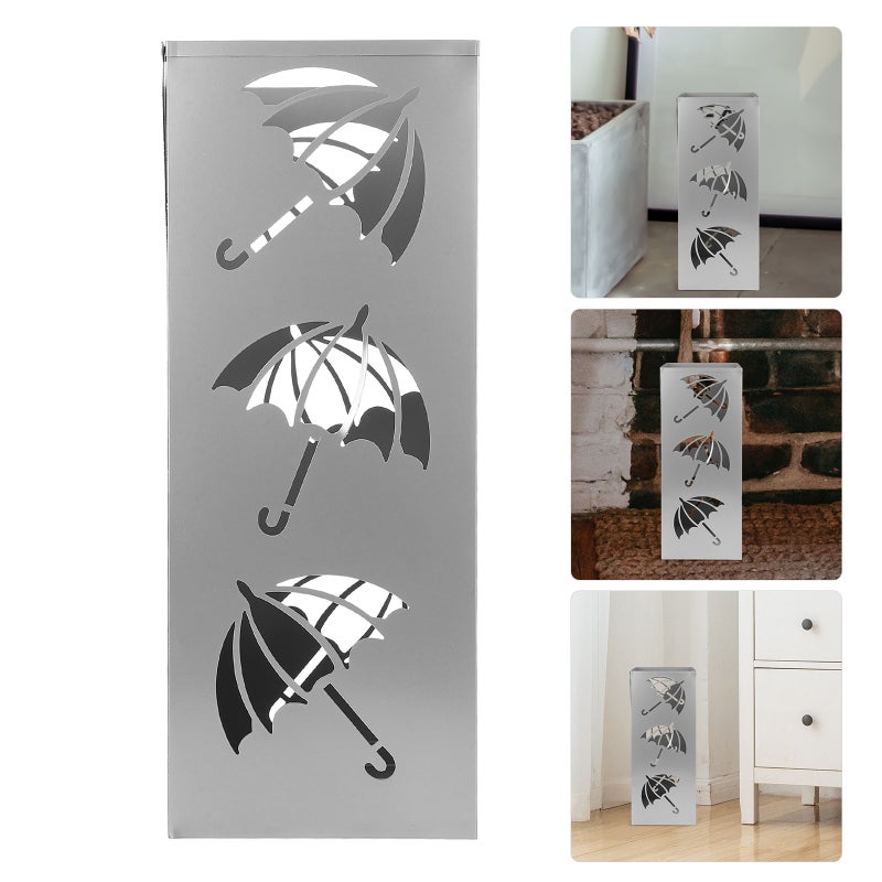 🏠 حامل مظلات معدني مزود بقاعدة للتثبيت للديكور المنزلي تصميم فضي مجوف - Image 4