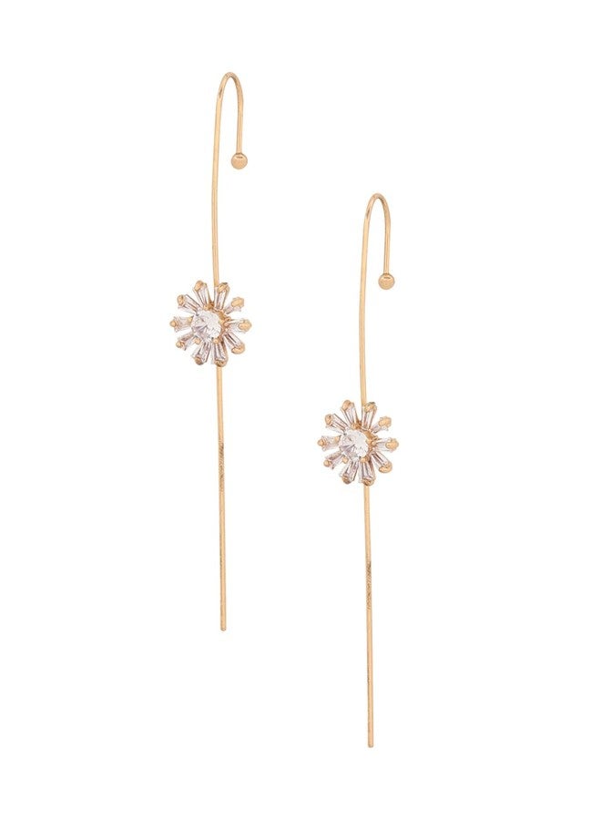 El Regalo 1 Pair Fancy Western Ear Wrap Needle Ear Crawler Earrings - Inlaid Zircon, Elegant Ear Cuff Climber Hook Earrings for Women Girls (Stylish CZ Flowers) - Image 2