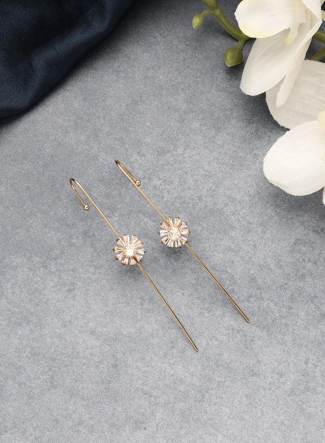 El Regalo 1 Pair Fancy Western Ear Wrap Needle Ear Crawler Earrings - Inlaid Zircon, Elegant Ear Cuff Climber Hook Earrings for Women Girls (Stylish CZ Flowers) - Image 5