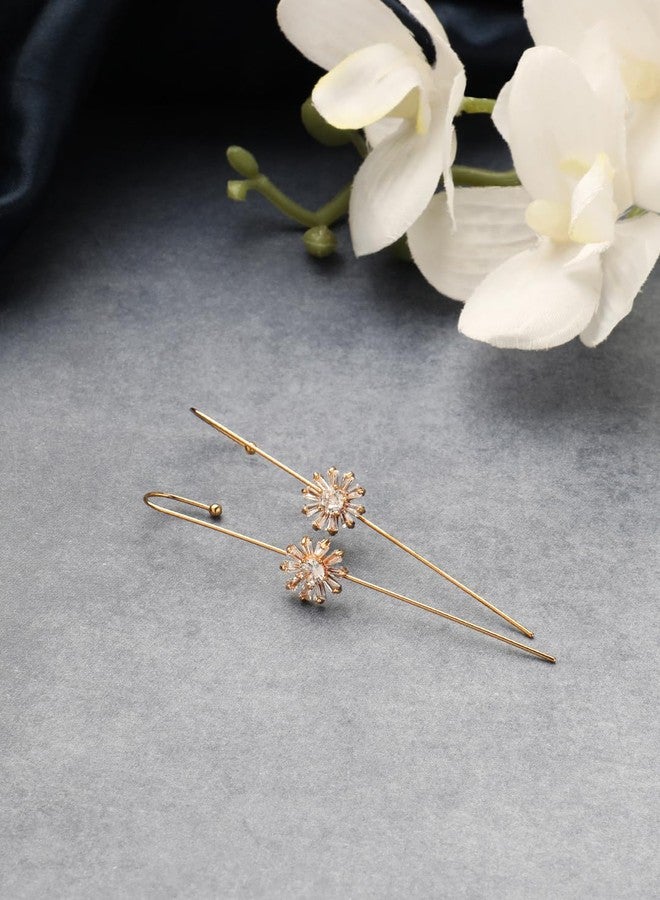 El Regalo 1 Pair Fancy Western Ear Wrap Needle Ear Crawler Earrings - Inlaid Zircon, Elegant Ear Cuff Climber Hook Earrings for Women Girls (Stylish CZ Flowers) - Image 4