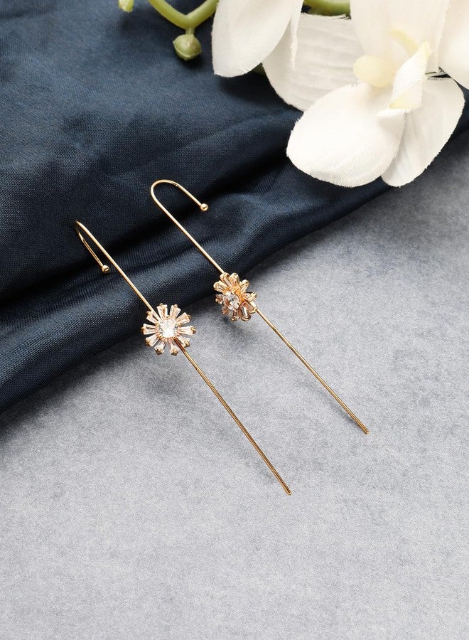 El Regalo 1 Pair Fancy Western Ear Wrap Needle Ear Crawler Earrings - Inlaid Zircon, Elegant Ear Cuff Climber Hook Earrings for Women Girls (Stylish CZ Flowers) - Image 3