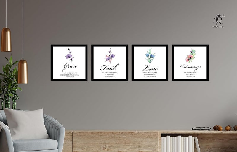 AR Creative Synthetic Fiber Grace Faith Love Blessings Bible Verse Wall Art Bible Quotes Print With Frame 10 Inch X 10 Inch Set Of 4 - Image 2