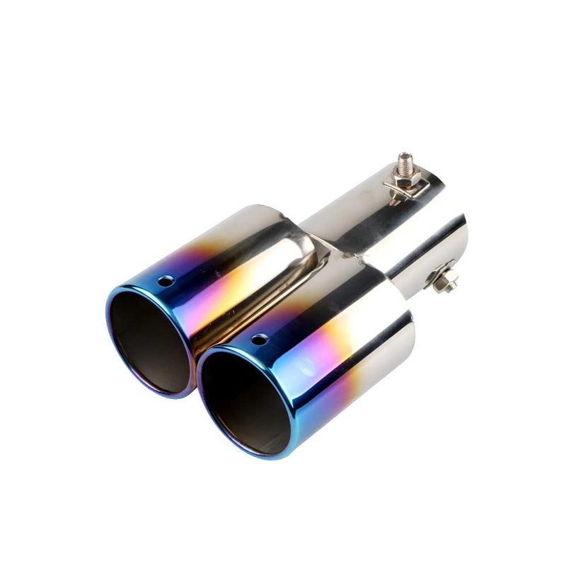 Sakali Universal Dual Exhaust Tip Stainless Steel Polished Muffler Tail BoltOn Double Outlet Tail Pipe Universal Fit Pipe Diameter 15 to 225 Burnt BlueStraight