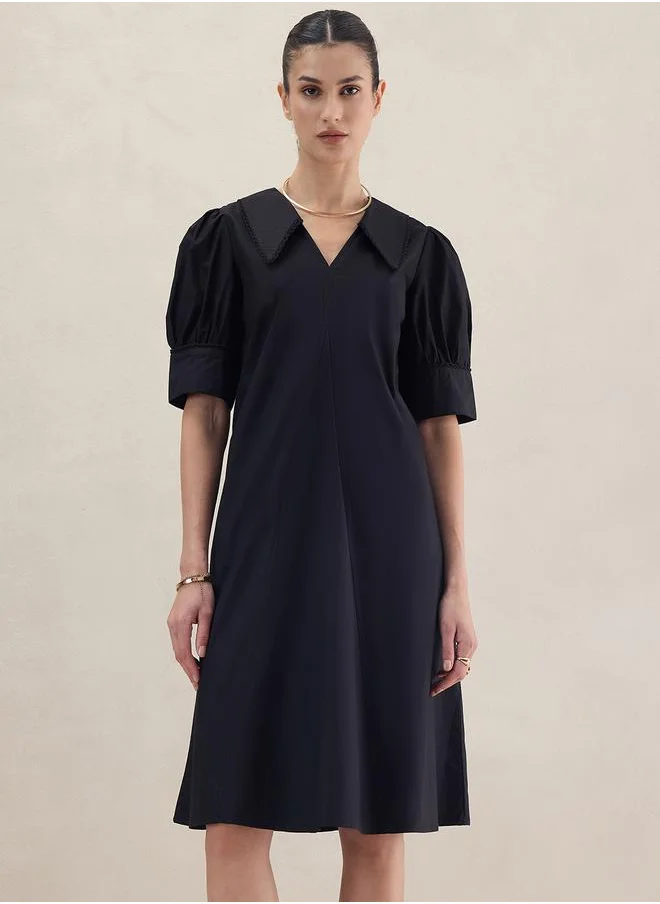 FEMELLA Solid Cotton Collared Knee Length Dress