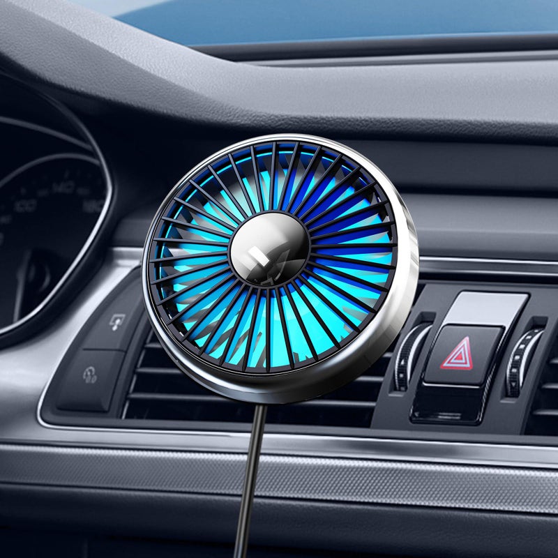 DICMKY USB Car Ven Fan with Color Light, 360Â°Rotatable Mini Portable Clip on Fans that Blow Cold Air, Car Ac Air Vent Booster Fan Small Cooler Cooling Fan for Vehicle, Van, Truck, SUV, Rv, Utv Cab - Image 1