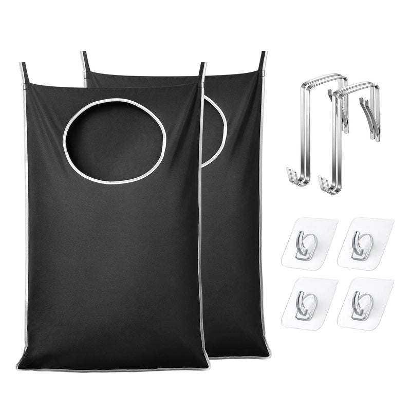 KEEPJOY XL 2Pack Door Hanging Laundry Hamper Size 365X225 Inch Door Hamper Bag with Large Opening and Sturdy Hooks for All Family Laundry Storage bag Black2Pack