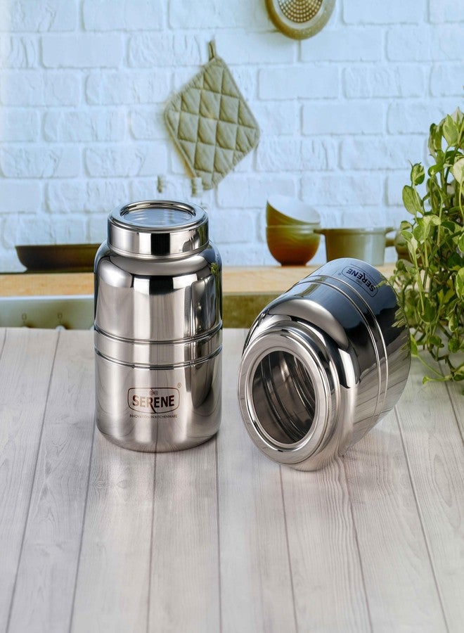Serene Stainless Steel Jars for Kitchen Storage | Top See-Through Lid | Airtight One-Turn Lock System | Easy to Open | Multipurpose Storage Kitchen Canister | Set of 2 | 2600 ML Each - Image 1
