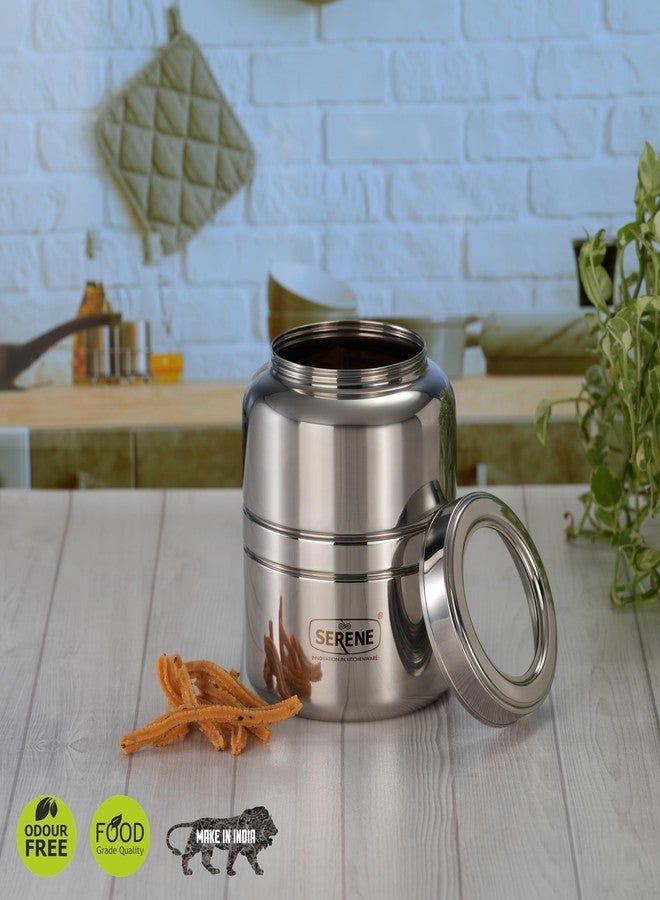 Serene Stainless Steel Jars for Kitchen Storage | Top See-Through Lid | Airtight One-Turn Lock System | Easy to Open | Multipurpose Storage Kitchen Canister | Set of 2 | 2600 ML Each - Image 3