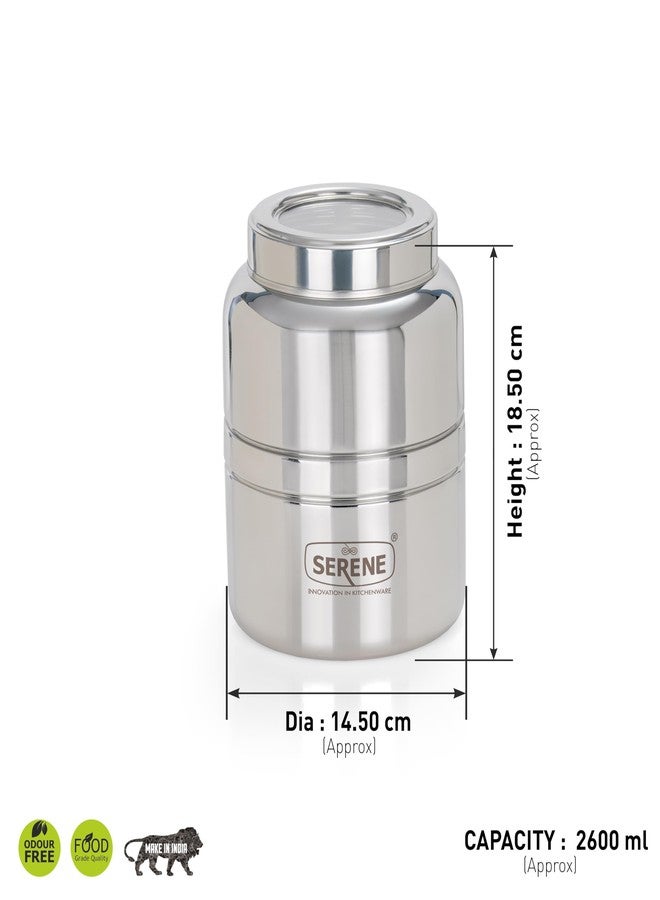 Serene Stainless Steel Jars for Kitchen Storage | Top See-Through Lid | Airtight One-Turn Lock System | Easy to Open | Multipurpose Storage Kitchen Canister | Set of 2 | 2600 ML Each - Image 5