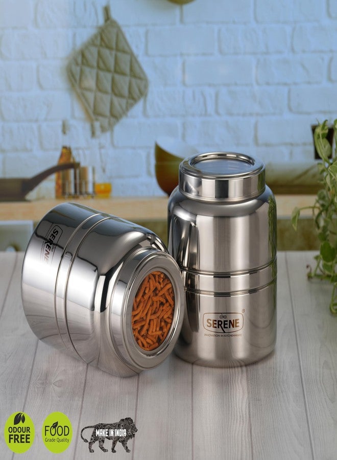 Serene Stainless Steel Jars for Kitchen Storage | Top See-Through Lid | Airtight One-Turn Lock System | Easy to Open | Multipurpose Storage Kitchen Canister | Set of 2 | 2600 ML Each - Image 2