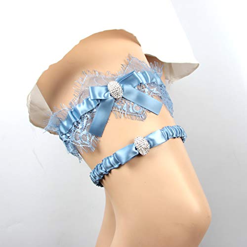 LOWOSAIWOR Blue Wedding Garters for Women,Vintage Garters Belt for Wedding Leg Garter Set for Bride,Garters for Bride (blue+lake blue) blue garters for bride - Image 2