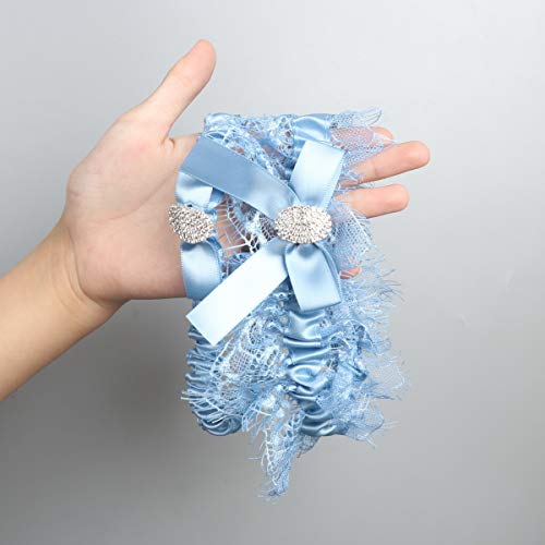 LOWOSAIWOR Blue Wedding Garters for Women,Vintage Garters Belt for Wedding Leg Garter Set for Bride,Garters for Bride (blue+lake blue) blue garters for bride - Image 4