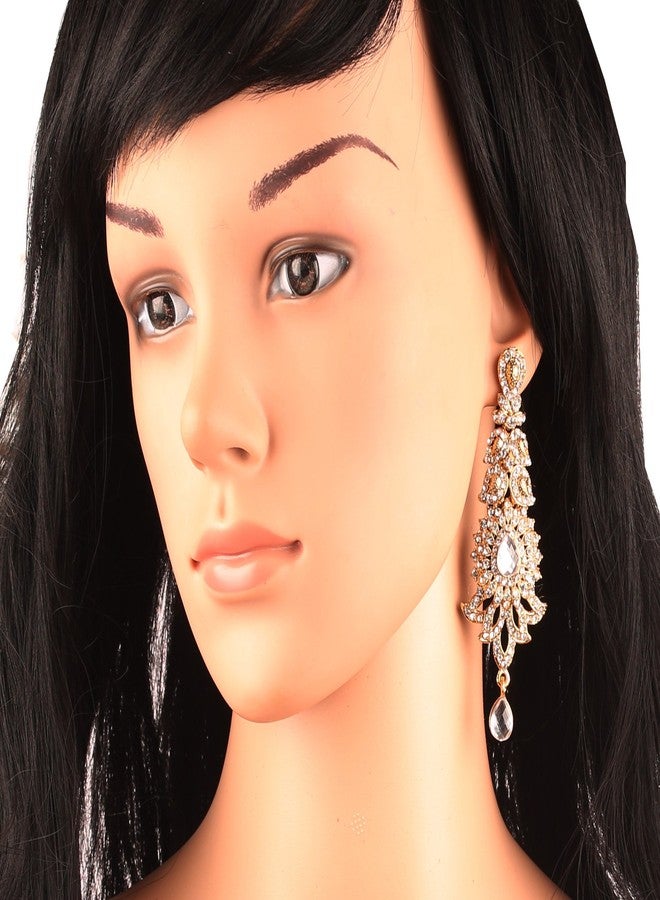 Touchstone Indian Bollywood Paisley Rhinestone Designer Bridal Jewelry Earrings for Women in Antique Gold Tone - Image 2