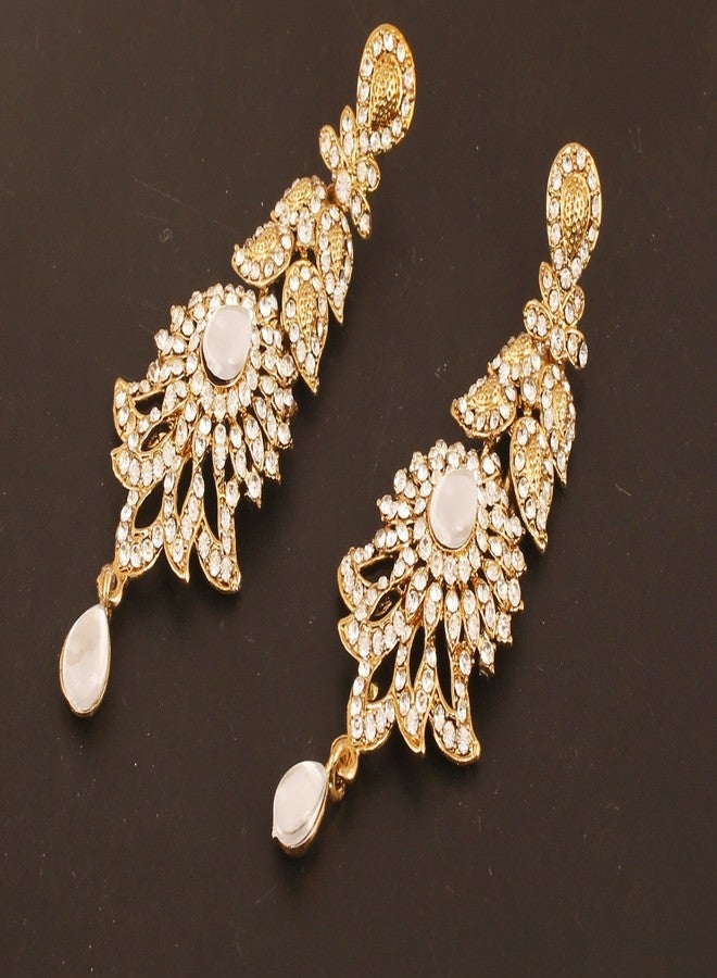 Touchstone Indian Bollywood Paisley Rhinestone Designer Bridal Jewelry Earrings for Women in Antique Gold Tone - Image 3
