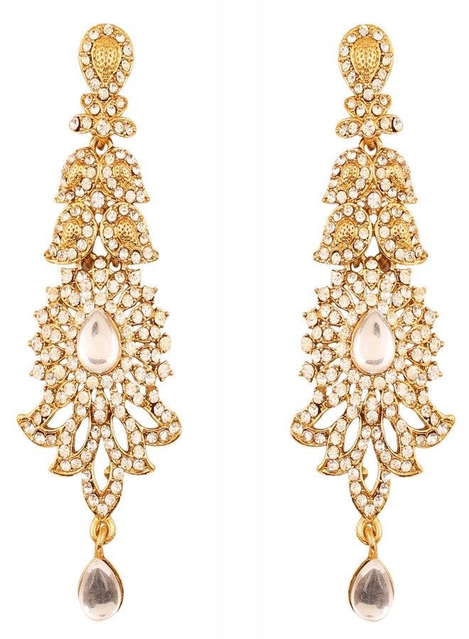 Touchstone Indian Bollywood Paisley Rhinestone Designer Bridal Jewelry Earrings for Women in Antique Gold Tone - Image 1