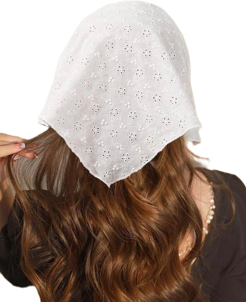 Tazweeq Vintage Floral Pattern Head Scarf Headband - Breathable Boho Triangle Design (White) - Image 1